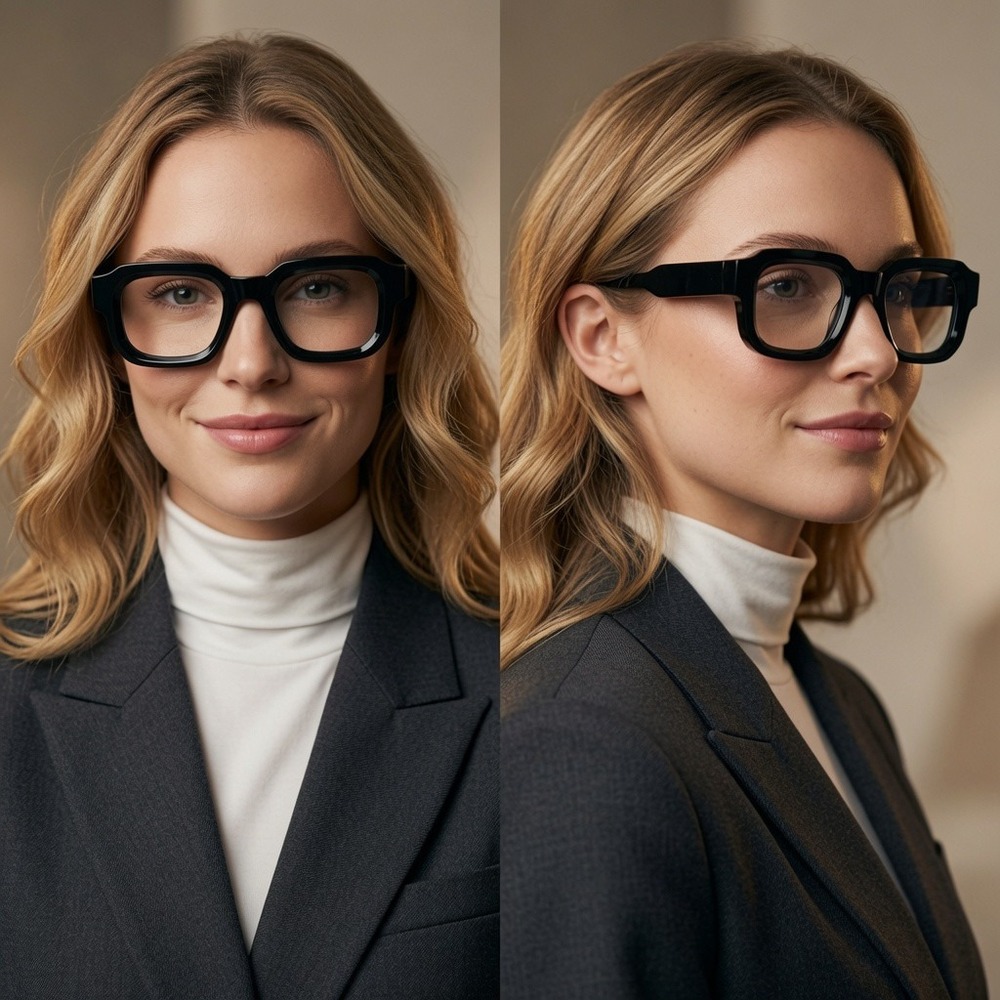 Womens Black Chunky Square Glasses‎ Bold Geometric Clear Lens Retro Frame 145mm